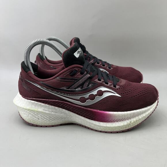 Saucony Triumph 20‎ Running Shoes Women Size 6.5 Plum Red White Comfort Sneakers - Picture 1 of 9